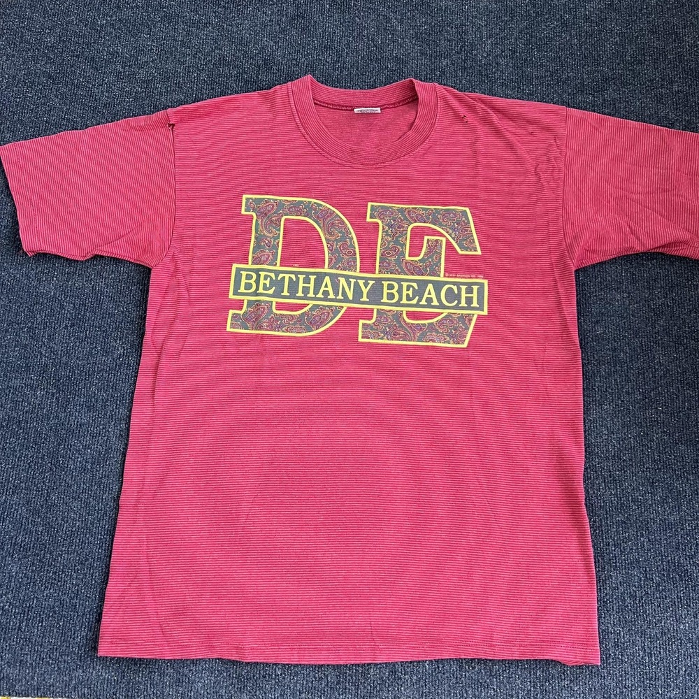 Vintage Bethany Beach DE Shirt Mens Large Pink Cal Cru Graphic Tee T-Shirt